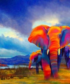 Colored Elephants paint by numbers