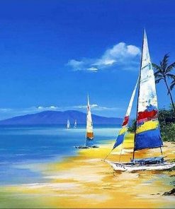 Sailboat Rest On Beach paint by numbers