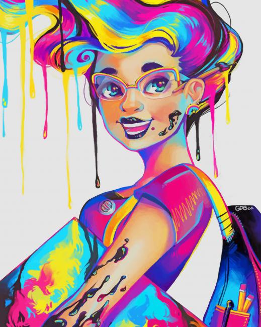 Colorful Splatter Girl paint by number