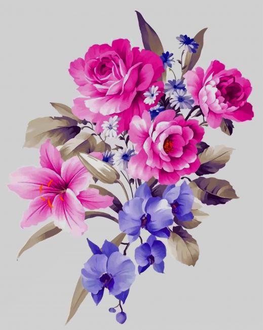 Pink And Purple Flowers paint by numbers