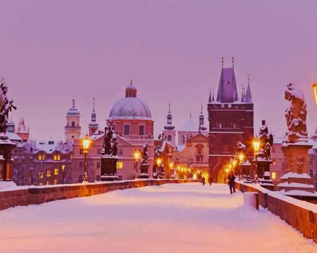 Prague In Snow paint by numbers