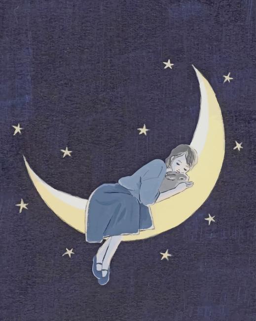 Sleepy Girl On Moon paint by number