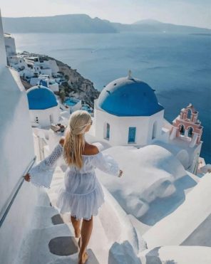 Blondy Girl In Santorini paint by numbers