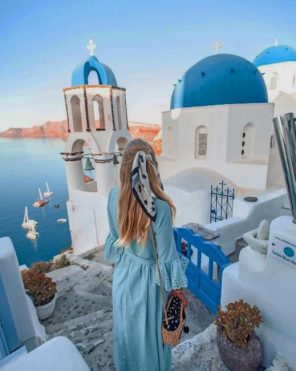 Blondy In santorini Greece paint by numbers