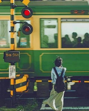 Japanese Woman Waiting For Train paint by numbers
