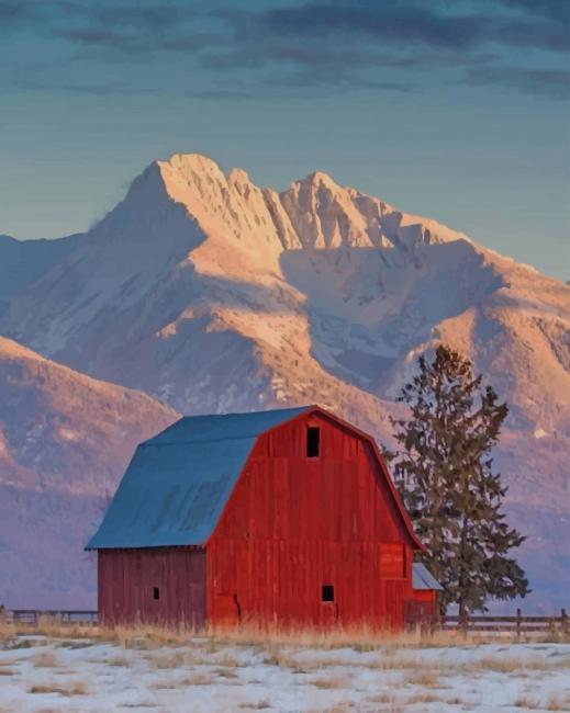 Montana Mountains And Barn paint by numbers