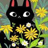 Black Cat With Flowers paint by numbers