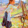 Little Girl painting paint by numbers