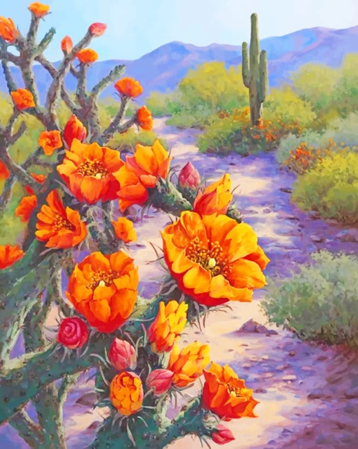 Orange Flowers And Cactus Paint by numbers
