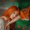 Red Hair Woman With Fox paint by numbers