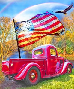 Red American Truck And Flying Eagle paint by numbers