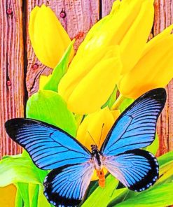 Yellow Tulip And Blue Butterfly paint by numbers