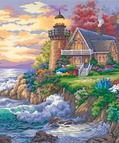 Lighthouse House garden Seaside paint by number