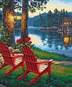 Red Chairs By Lake paint by numbers