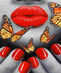 Red Lips And Butterflies paint by numbers