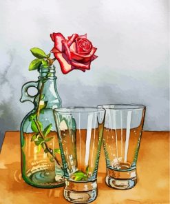 Rose In Glass Bottle Paint by numbers