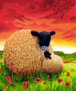 Sheep In Poppy Field Paint by numbers