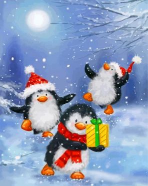 Penguins Celebrating The Xmas paint by numbers