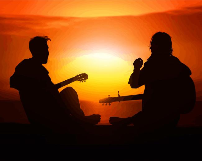 Best Friends Playing Guitar At Sunset Paint By Numbers