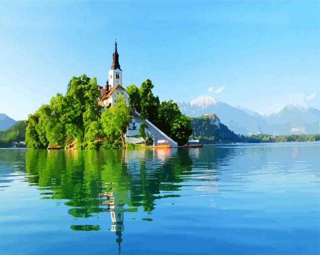 Lake Bled Castle In Slovenia paint by number
