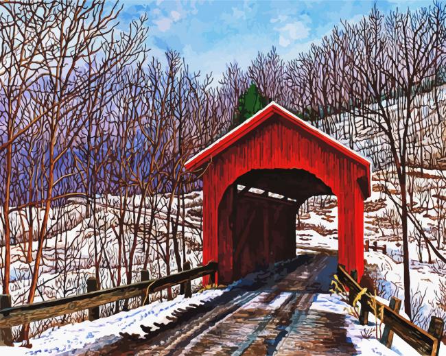Red Bridge In Vermont Paint By Numbers