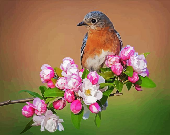 Wren Bird On Flowers Paint By Numbers