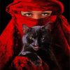 Aesthetic Arab Woman And Blackk Cat paint by number