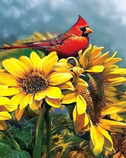 red-cardinal-on-sunflowers-paint-by-numbers