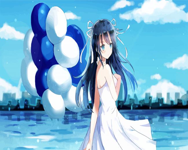 Anime Girl With Balloons paint by number