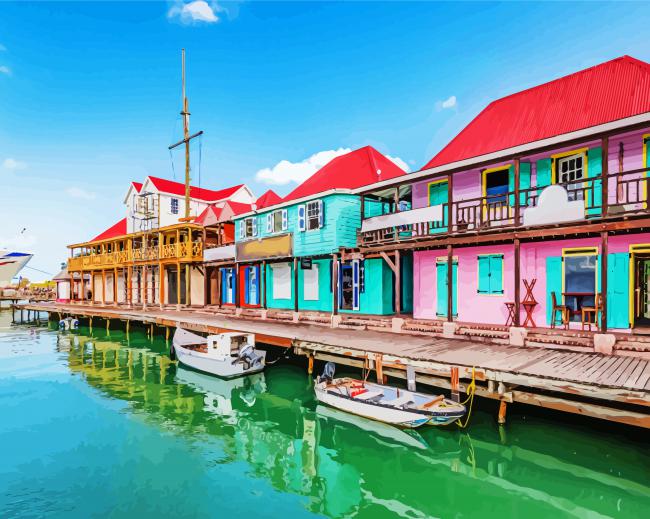 Antigua And Barbuda Colorful Buildings paint by numbers