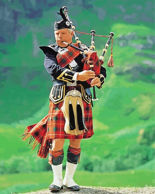 Bagpiper Playing Bagpipes In The Highlands paint by number