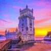 Belem Tower At Sunset In Portugal Lisbon paint by number