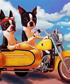 Boston Terrier Riding A Motorcycle paint by number