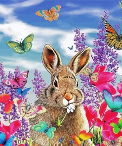 Bunny Rabbit And Butterflies paint by number