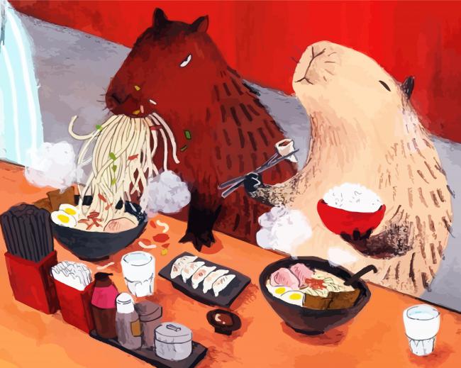 Capybara Eating Sushi paint by numbers