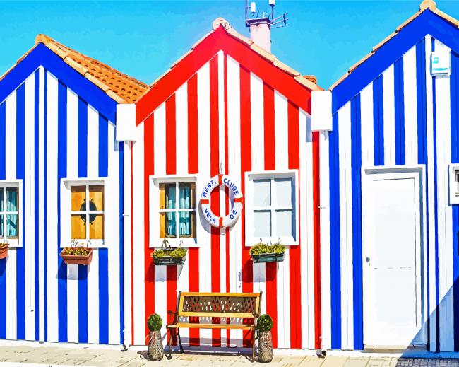 Colored Houses Aveiro paint by number