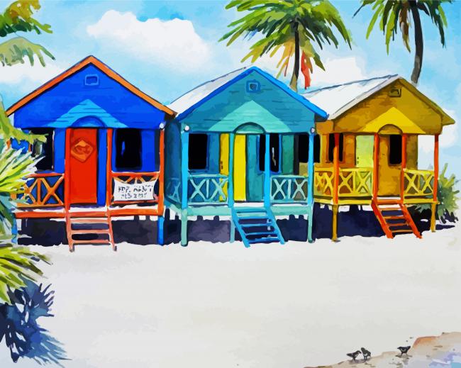 Colorful Beachhouses paint by number