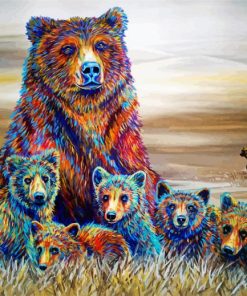 Colorful Bears Family paint by number