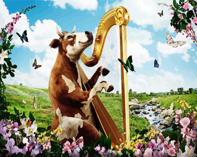 Cow Playing Harp paint by number