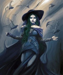 Creepy Bat Witch paint by number