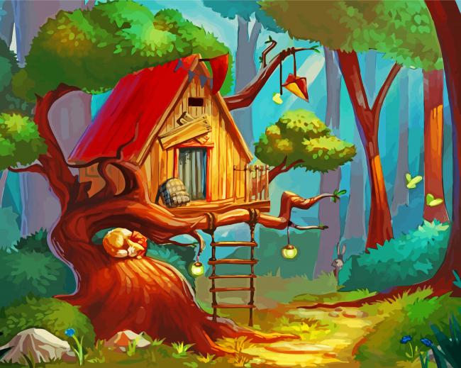 Forest Tree House paint by numbers