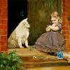 Girl And Dog On Doorstep paint by number