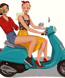 Girls On Lambretta Scooter paint by number