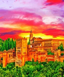 Granada Alhambra Palace At Sunset paint by number