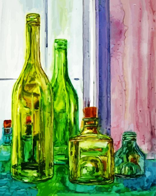 Green Glass Bottles paint by number
