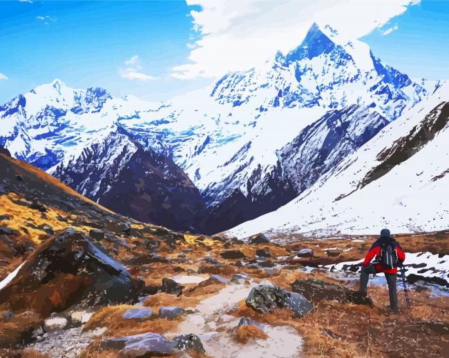 Hiking In Annapurna Mountain paint by numbers