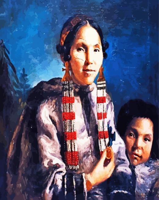 Indigenous Woman And Son paint by number
