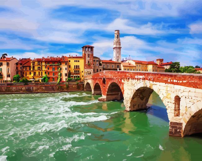 Italy Verona Castelvecchio Bridge paint by number