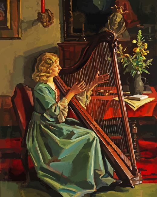 Lady Playing Harp paint by number