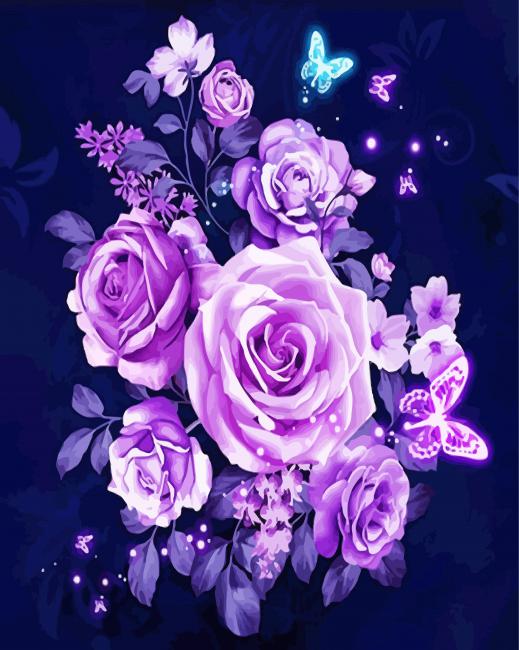 Magical Violet Roses paint by number